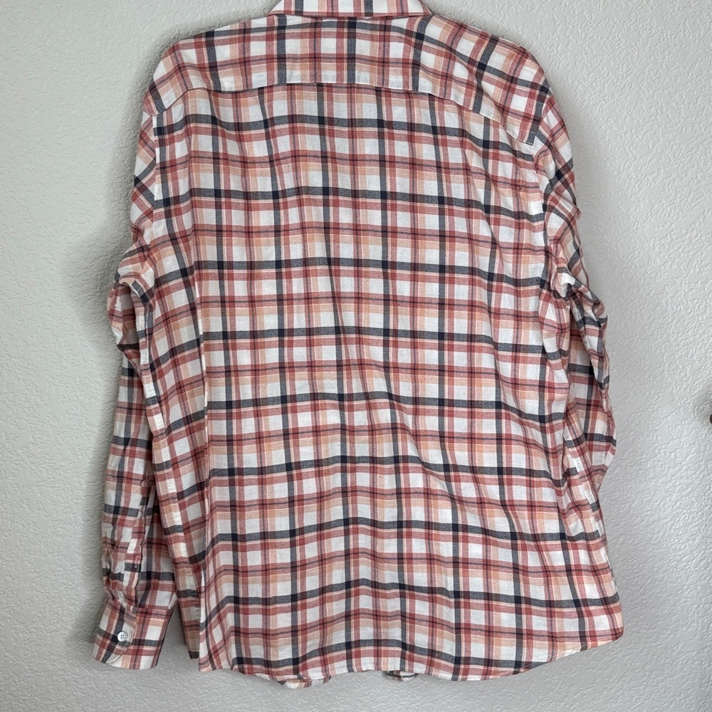 Banana Republic Standard Fit Button Down Plaid Casual Shirt Red Gray size Large - Picture 7 of 7